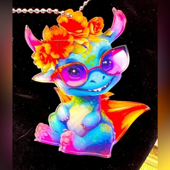 Cute Dragon Window/Car Hanger, bright color, 3” X 3”, chain 16”, 1/8” plastic - Picture 3 of 3